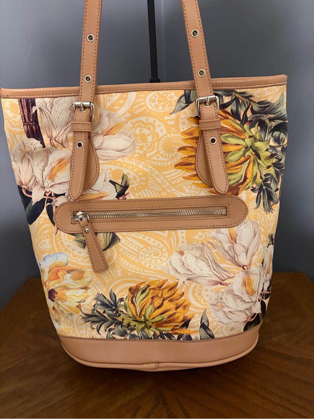 Sharif 1827 Large Sunflower Floral Saffiano Shopper Tote Bag - Picture 3 of 13